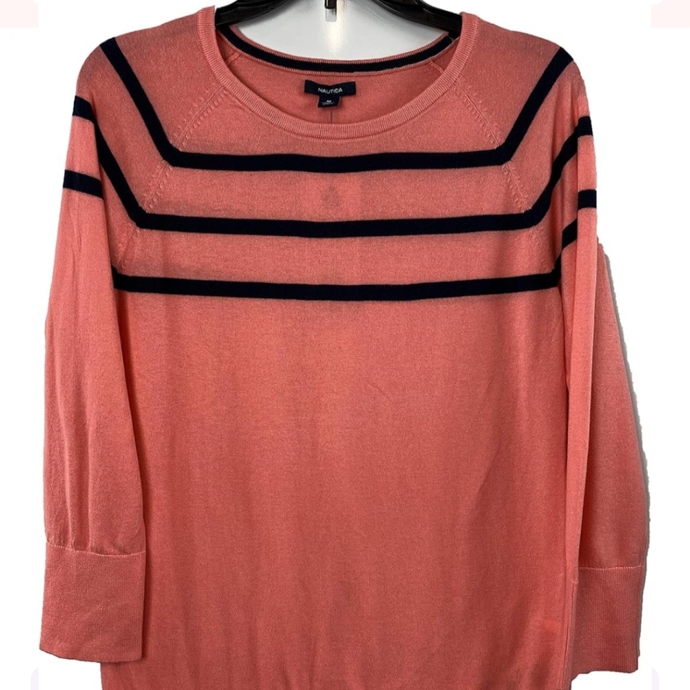 Nautica Women's Striped Cotton Sweater (Pale Coral)